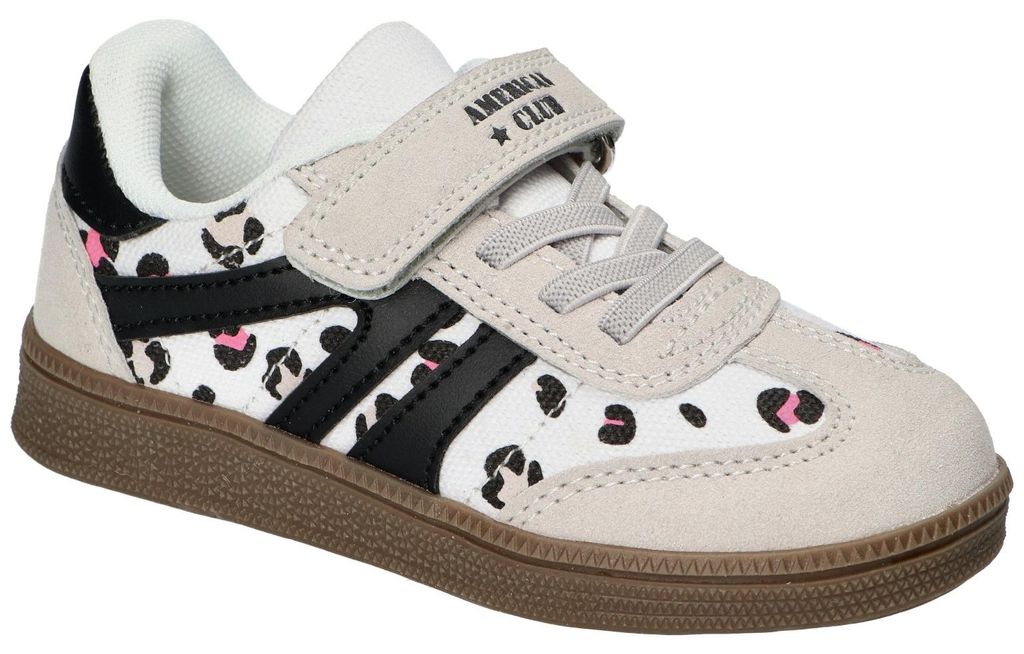 American Club ES215, Kinder Sportschuhe Klettverschluss Leder-Einlegesohle Gummisohle bequem, Weiß 28