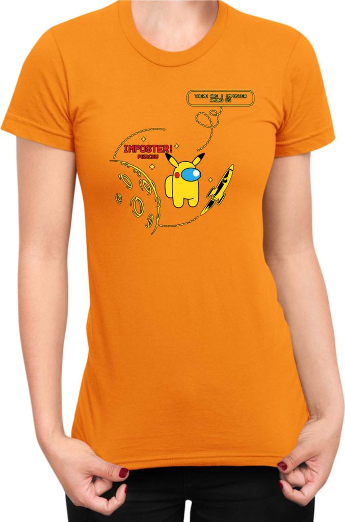 Damen T-Shirt Manga Japan Anime Comics Animation Pikachu Among Us, Lady L / Orange