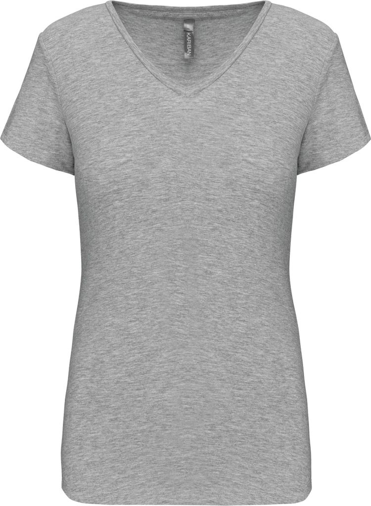 Kariban Damen T-Shirt V-Ausschnitt Classic Kurzarm V-Neck Top, Größe:S, Farbe:Light Grey Heather