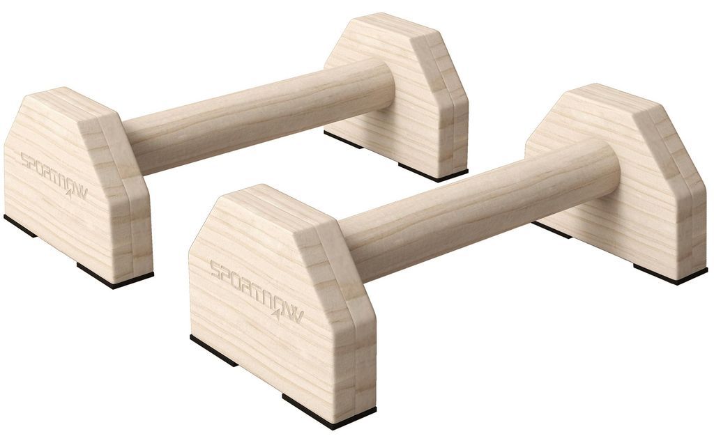 Push Up Bars im 2er-Set, robust & rutschfest, bis 120 kg, Buchenholz, 30 x 13 x 10 cm, Naturholz, mit einfacher Montage