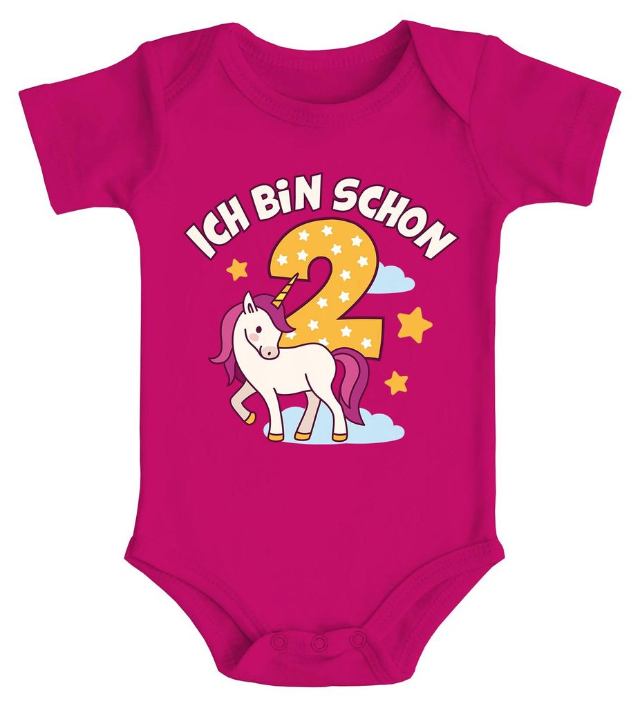 Babybody erster Geburtstag Einhorn Alter Zahl Spruch Ich bin schon 1 (2) kurzarm Body Baumwolle Moonworks 2 Jahre pink 6-12 Monate