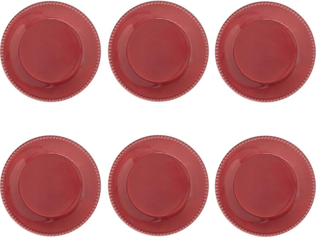 6er Set Speiseteller TIFFANY BURGUNDY rot rund D. 26cm aus Porzellan EASY LIFE