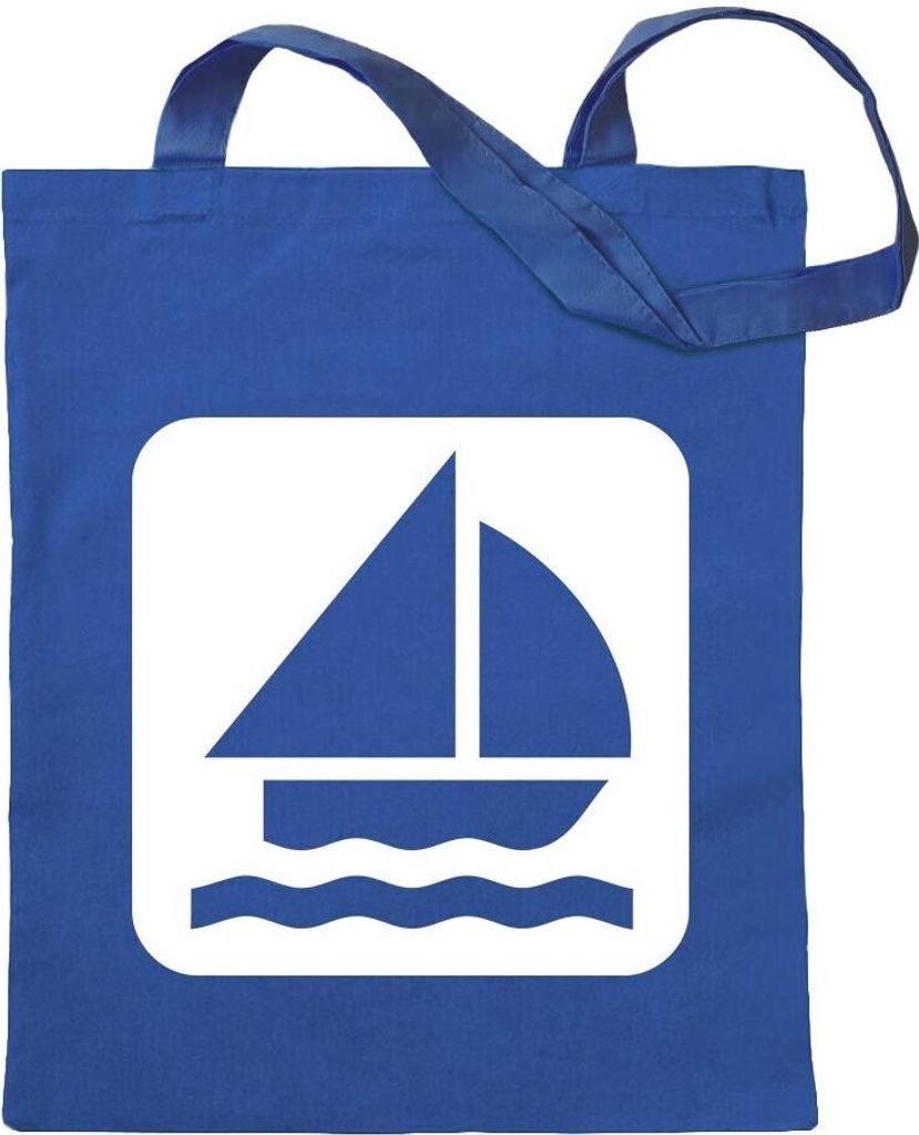 Kiwistar - Baumwolltasche - royalblau - Ankerplatz Segelboot Piktogramme - Tragetasche Stoffbeutel Umhängetasche Langer Henkel