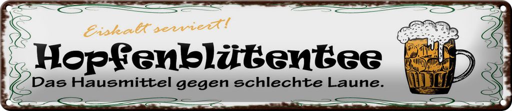Blechschild  Hopfenblütentee Hausmittel, 46x10  cm, Produktbild 