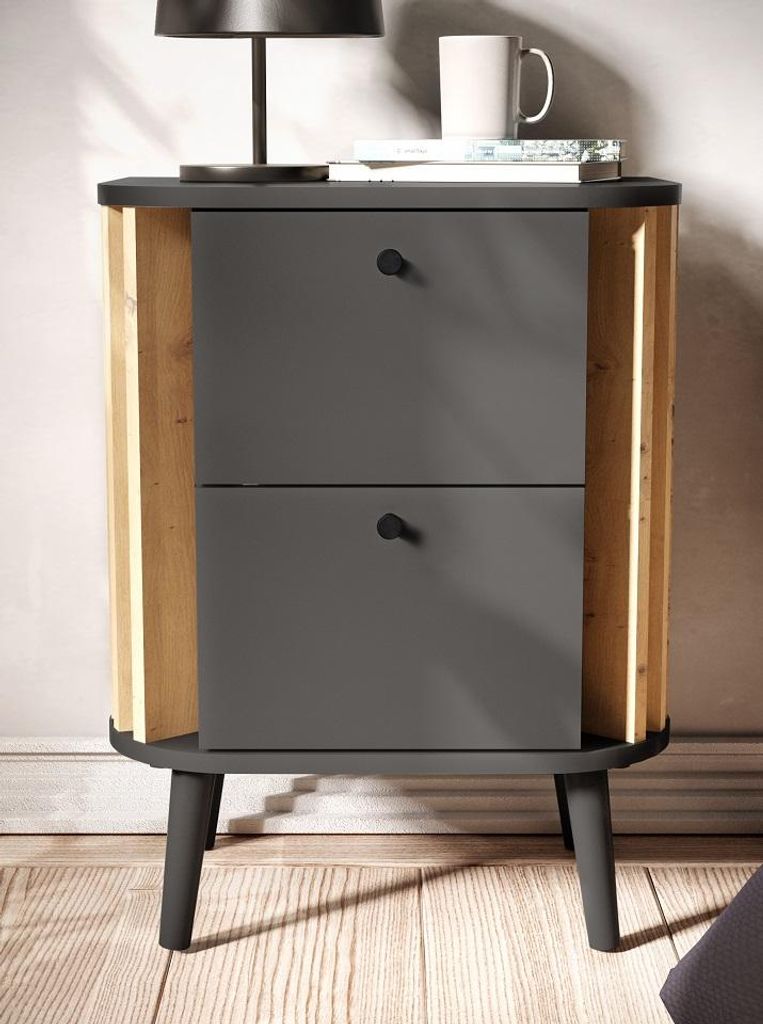 Pure Nachttisch 2 Schubladen grau,Eiche Nachbildung.