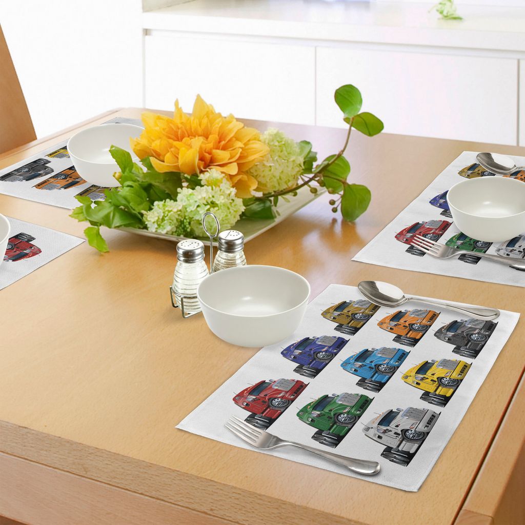 ABAKUHAUS LKW Platzmatten, Colorful Semi Trucks Transport von Waren Thema Versand Driving Cartoon Design, Tiscjdeco aus Farbfesten Stoff für das E...