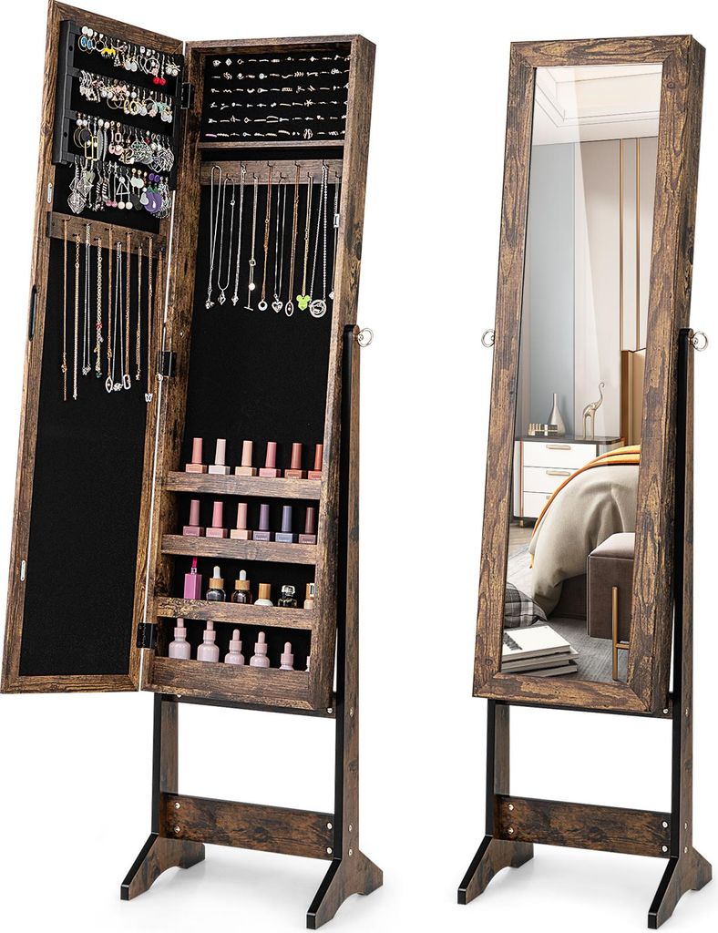 COSTWAY Armoire à bijoux à inclinaison réglable, étagère à Image du produit 