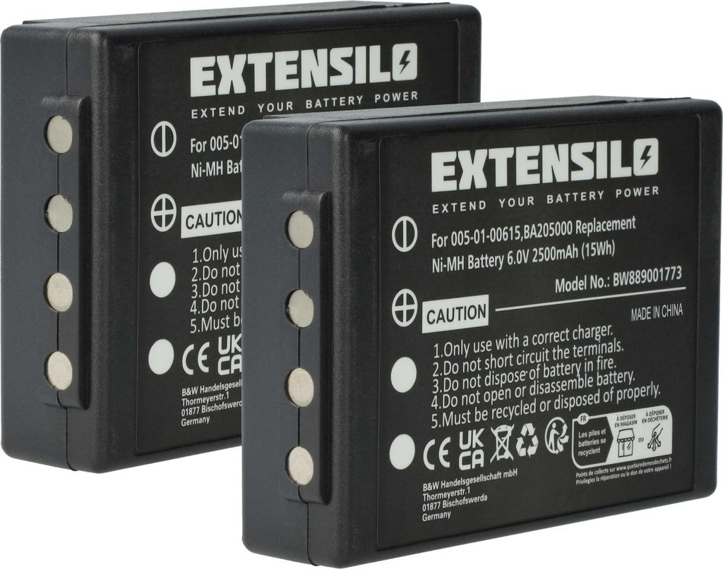EXTENSILO 2x Akku kompatibel mit Putzmeister Linus 6, Technos Industrie-Funkfernsteuerung Fernbedienung (2500 mAh, 6 V, NiMH) - Schwarz