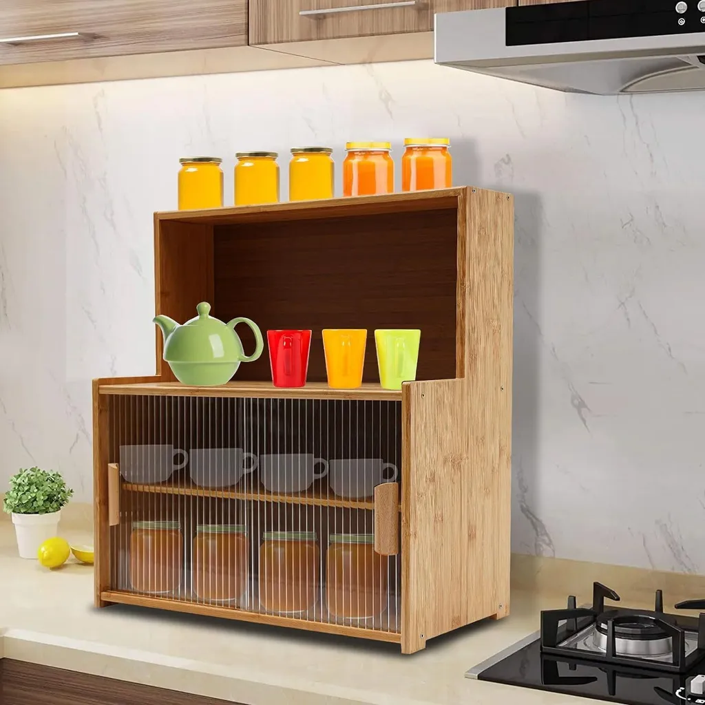 Étagère de cuisine en bambou pour rangement et organisation plan