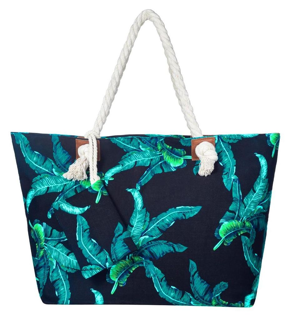 Große Strandtasche Shopper mit Reißverschluss - Blätter blau