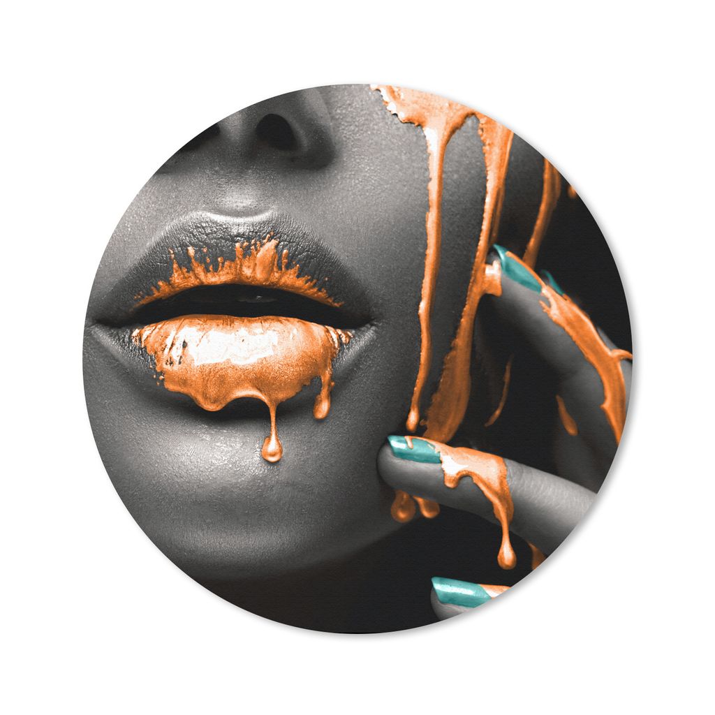 MuchoWow Mauspad Mousepad Lippen - Orange - Schwarz 20x20 cm - Mousepads - Maus Mat - Pad - Mausunterlage - Schreibtischmatte