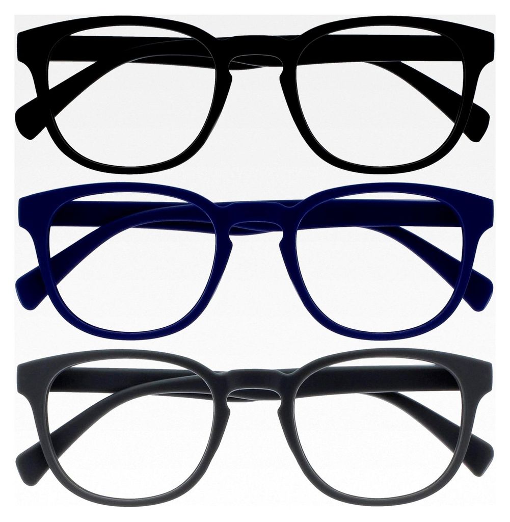 Lesebrille 3er Set Rund Matt Rahmen Federscharniere Kratzfest Schwarz Blau Grau Herren Damen
