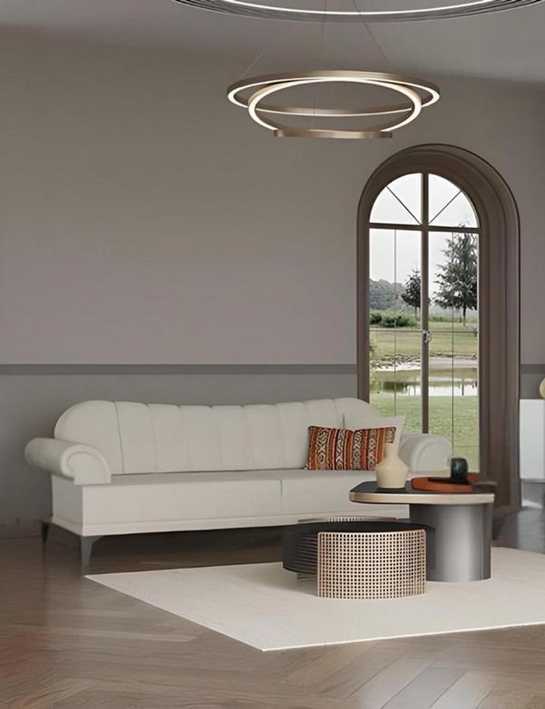 Dreisitzer Sofagarnitur Stoffsofa Sofa Couch Orange Polyester Weiß 2tlg