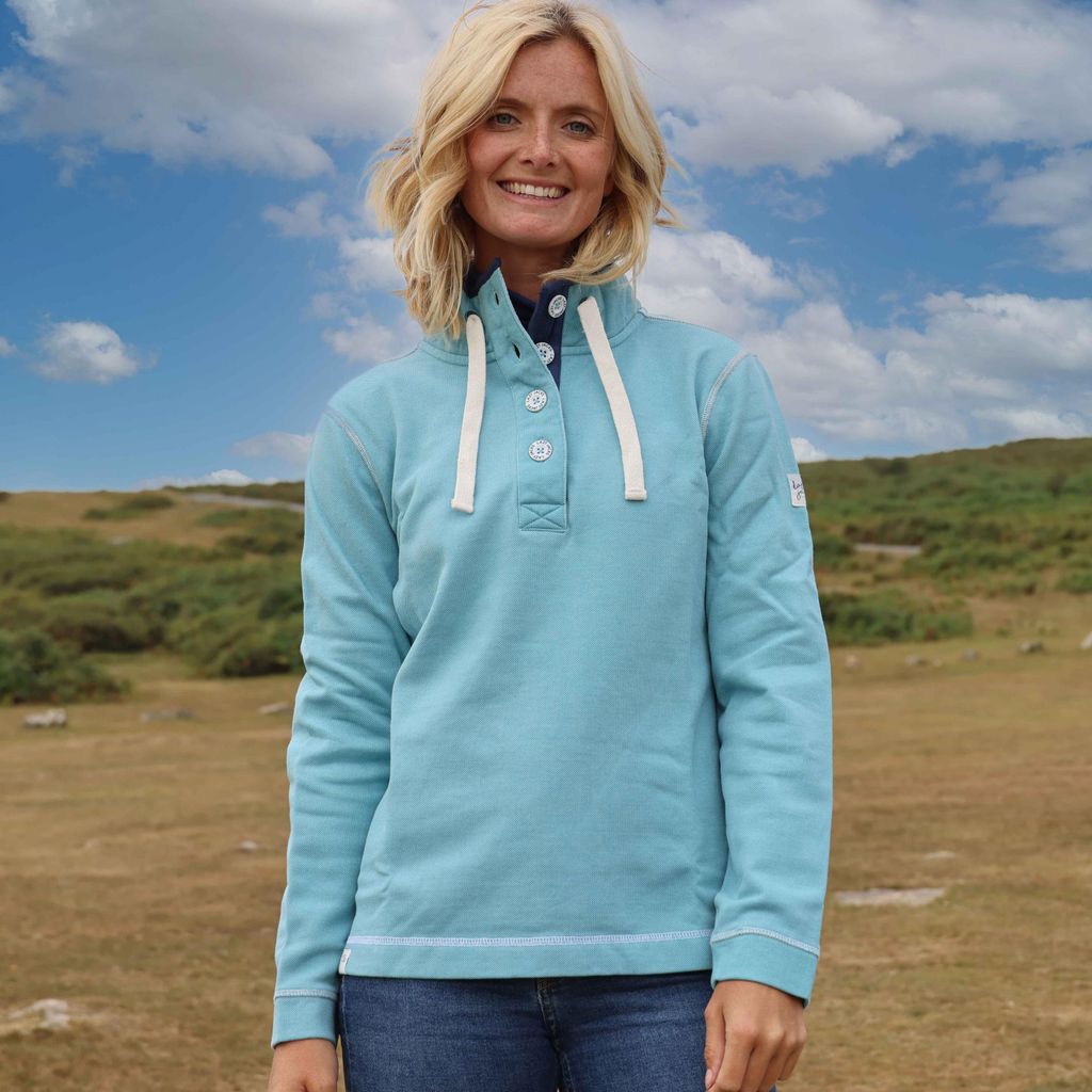 Lazy Jacks - Sweatshirt für Damen, Knopfhals, Piqué LJ167 (38 DE) (Minzgrün)