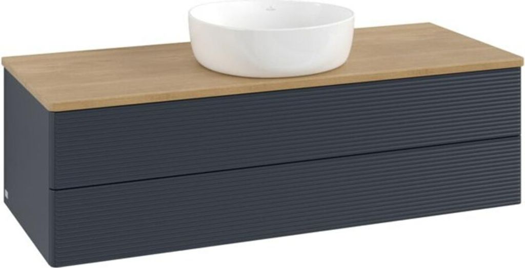 V&B Waschtischunterschrank mit Frontstruktur Antao 120x36x50cm, WBP hon. Oa, md bl. m Lac