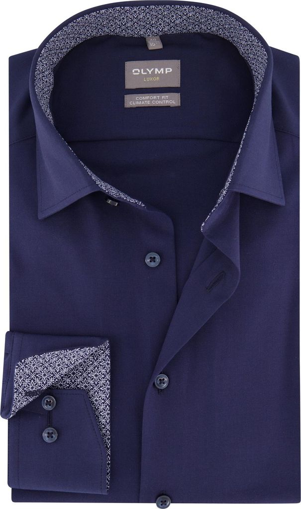 Olymp Hemd weite Passform dunkelblau uni Baumwolle