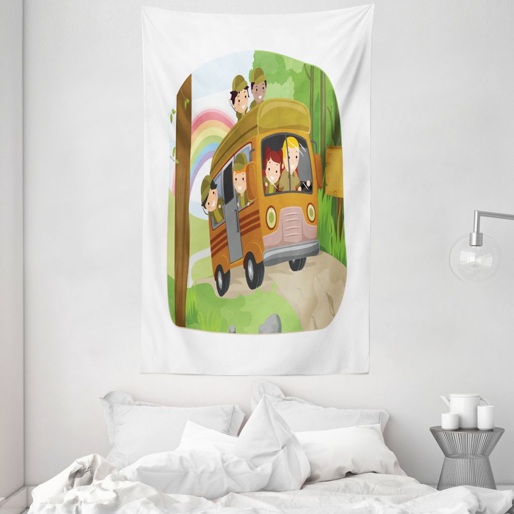 ABAKUHAUS Wohnmobil Wandteppich und Tagesdecke, Scouts Aktivitäten Entwurf aus Weiches Mikrofaser Stoff Waschbar ohne Verblassen Digitaldruck, 140...