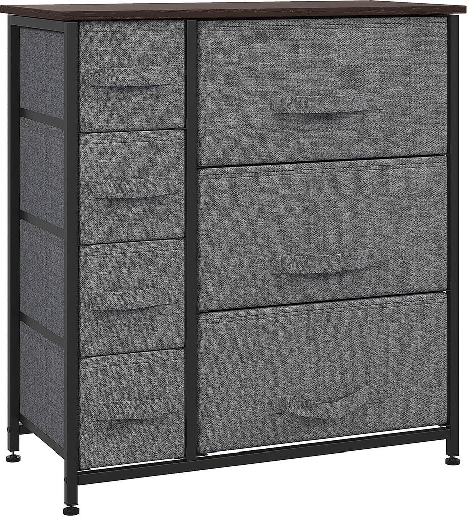 Fortuna Lai Schubladenschrank Aufbewahrungsschrank mit 7 faltbaren Stoffschubladen, Metallgestell in Holzoptik, grau, 63,5x30x71cm