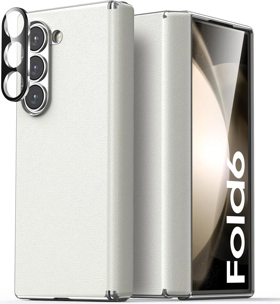 Housse de Protection Intégrale Galaxy Z Fold 6 Cuir et Métal Blanc