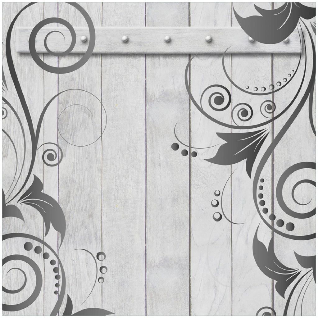 Wallario Memoboard Magnettafel aus Glas, Größe 50 x 50 cm, Motiv Graue Holztür mit Schnörkelmuster