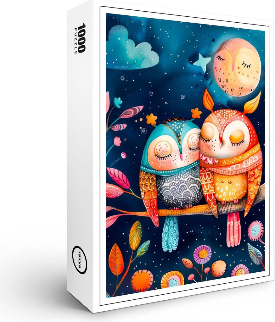 raxxa Premium-Puzzle "Illustration of owls hugging in forest at night", 1000 Teile