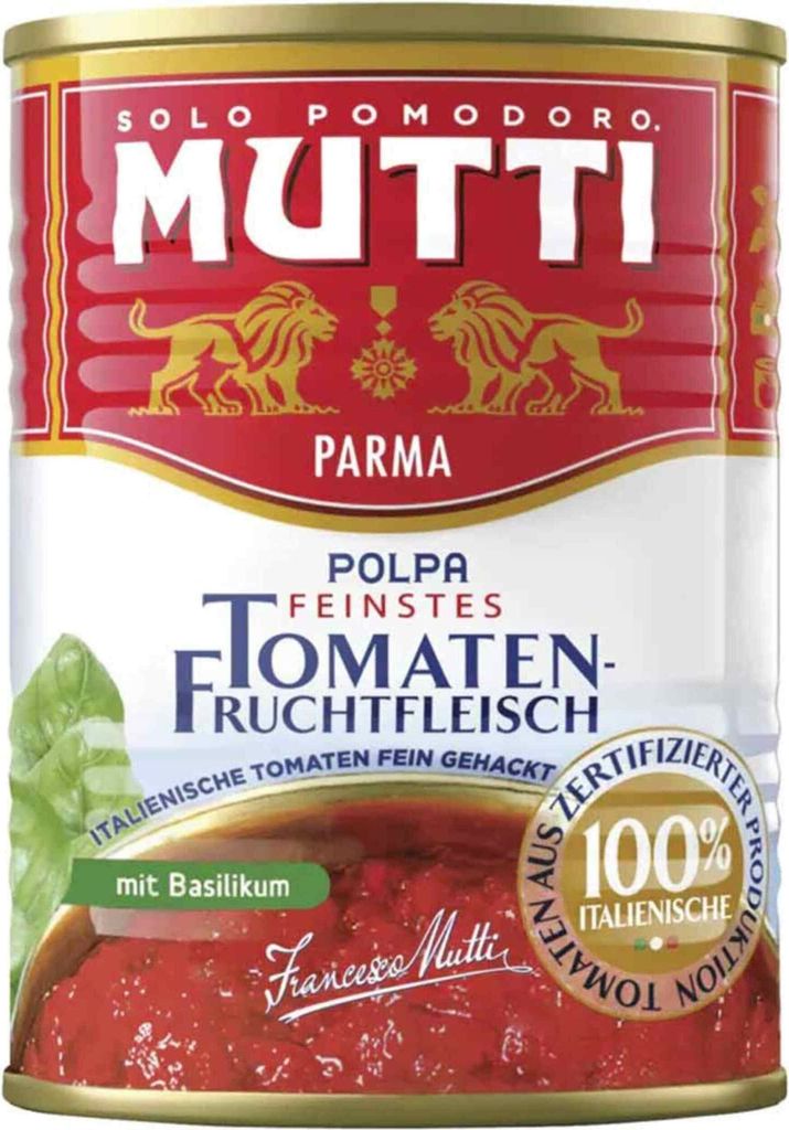 Mutti Polpa Tomatenfruchtfleisch fein gehackt mit Basilikum 400g