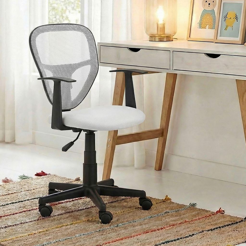 Kinderdrehstuhl STUDIO - Ergonomischer Schreibtischstuhl mit Armlehnen, Verstellbar, weiß - Ideal für Kinder, Atmungsaktives Mesh, Leichter Aufba...