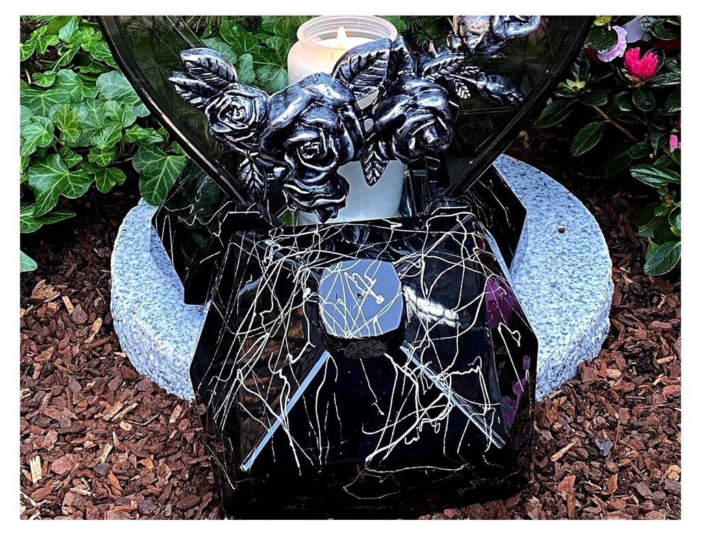 Grablampe in Herzform mit Beschriftung - Grablicht Kerze Grabkerze Grabdekoration 33 cm H