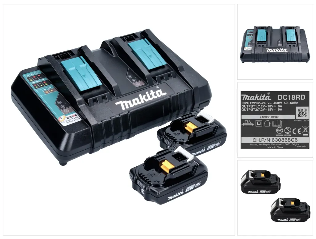 Pack de Charge Double Makita 18V LXT : 2 Batteries 2,0Ah et Chargeur Rapide