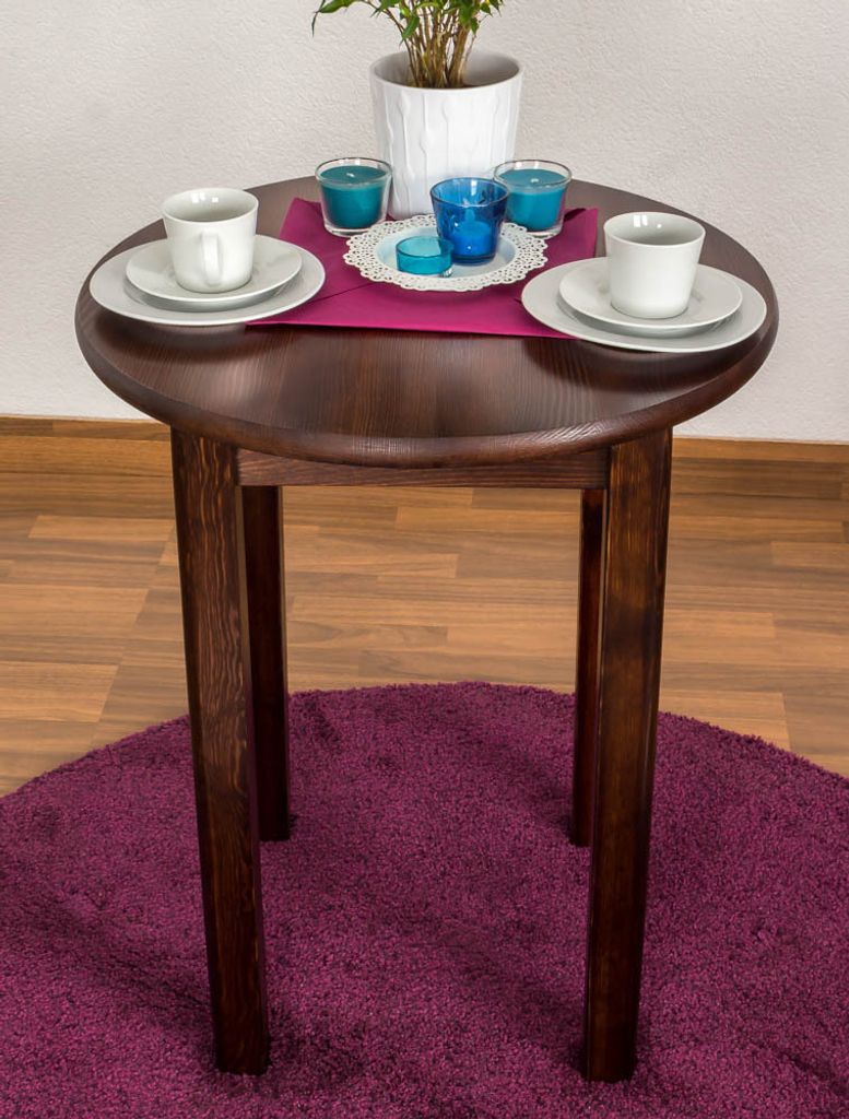 Esszimmertisch rund 60x60 cm Kiefer massiv, Farbe: Nuss