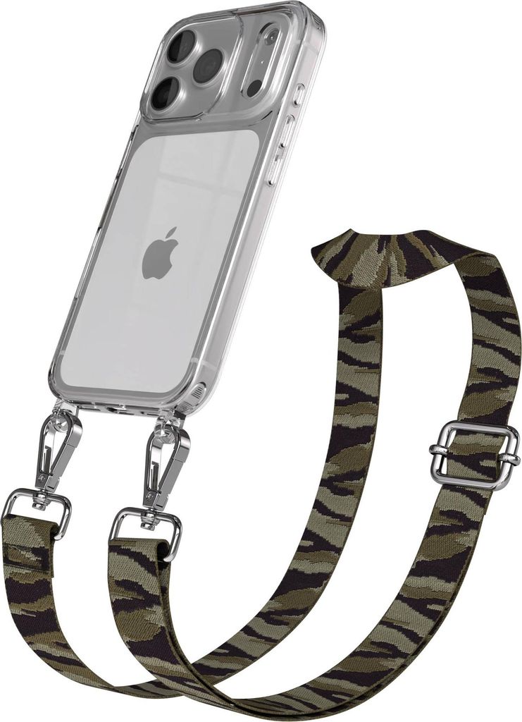 EAZY CASE Handykette - Verstellbarer Trageriemen kompatibel mit Apple iPhone 17 Pro, Handykordel mit transparenter Silikon-Hülle, Karabiner Silber...