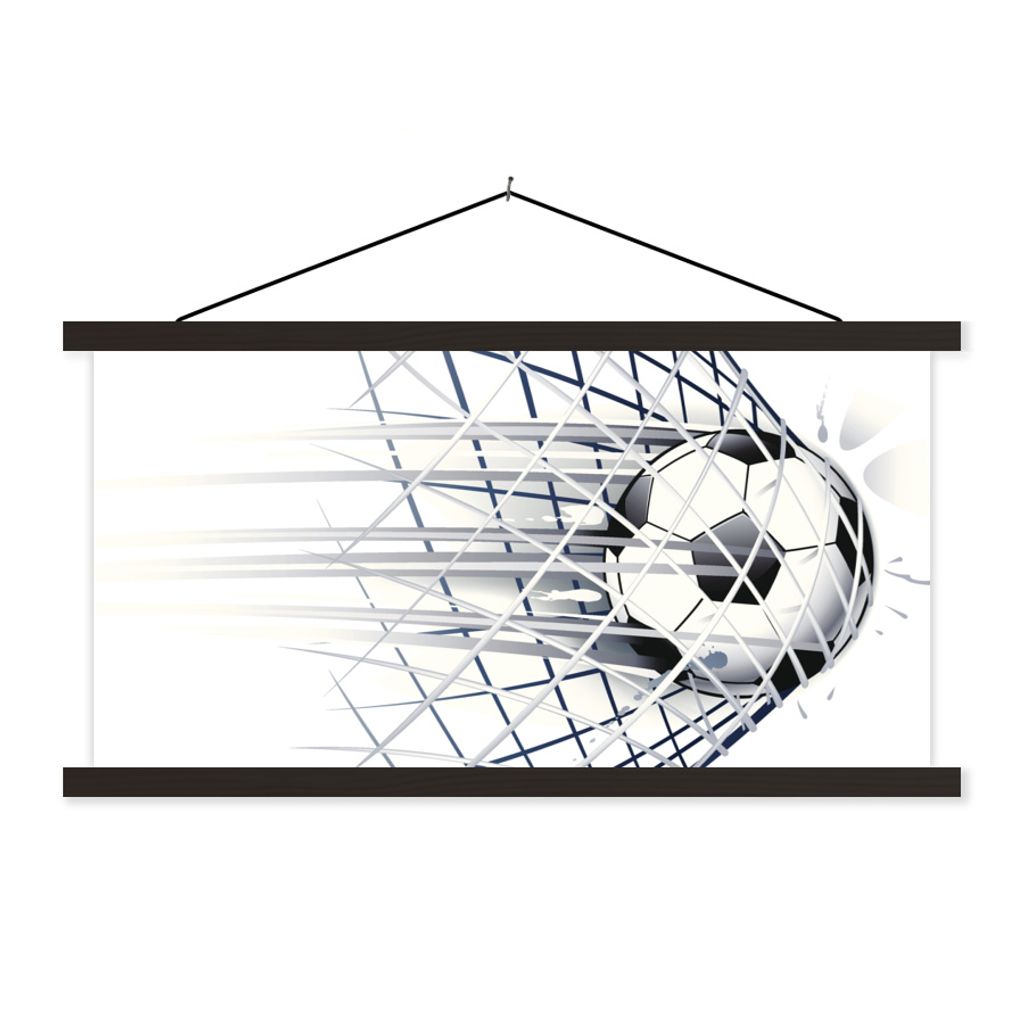 MuchoWow Textilposter Eine Illustration eines Fußballs, der ins Tor geht - Jungen - Mädchen - Kinder 60x30 cm mit schwarzem Rahmen - Textilien