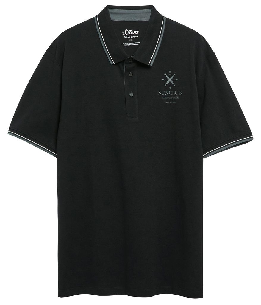 s.Oliver Übergrößen Poloshirt schwarz Brustprint