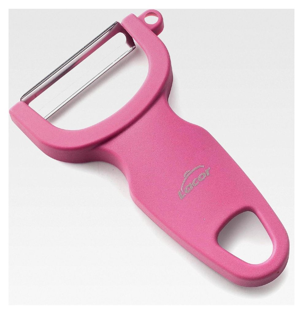 Edelstahl Schäler, Gemüse Schäler, Glatter Schäler, Doppelte Glatte Kante, Ergonomisch, Beidhändig, 11 cm, Magenta