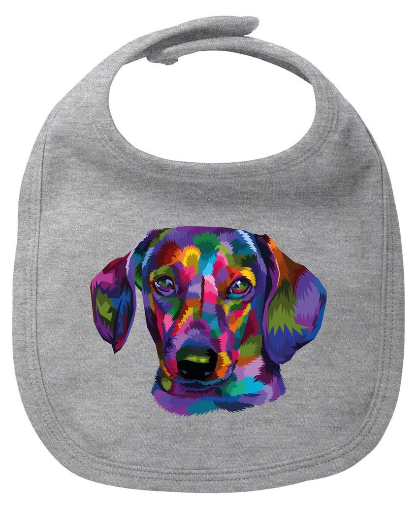 Huuraa Baby Lätzchen Dackel Colorful Heather Grey Klettverschluss Baumwolle Latz Geschenkidee