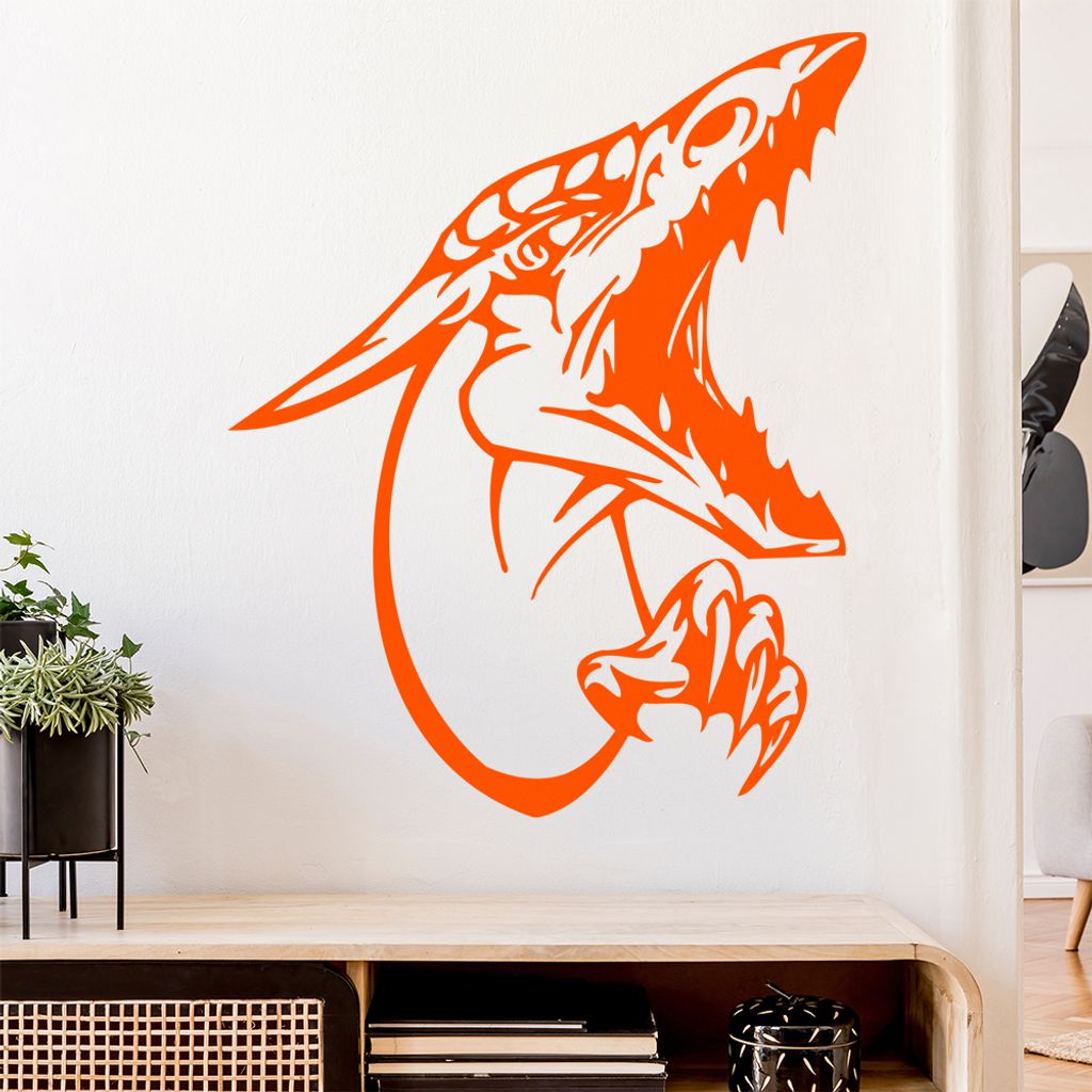 Drachen Kopf Wandtattoo in 6 Größen - Wandaufkleber Wall Sticker - Dekoration, Küche, Wohnzimmer, Schlafzimmer, Badezimmer