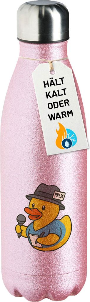 Huuraa Trinkflasche Quietscheente Journalismus Comic Gummiente 500ml Pink Edelstahl Wasserflasche Trinkflasche Geschenkidee
