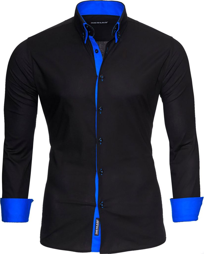 Reslad Herren Langarm Hemd Alabama RS-7050 Schwarz-Blau S