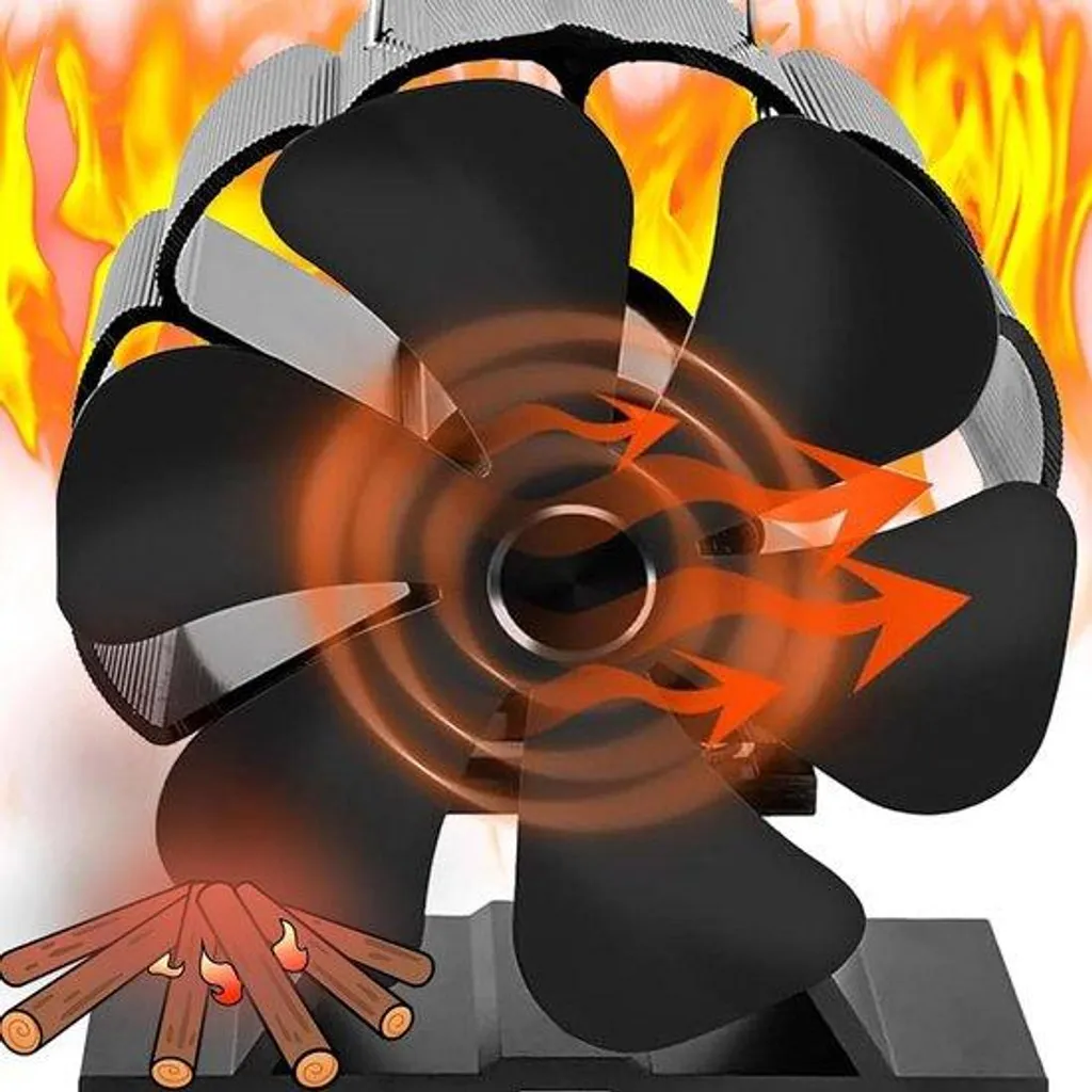 Ventilateur de cheminée à 6 pales noir pour poêle à bois silencieux
