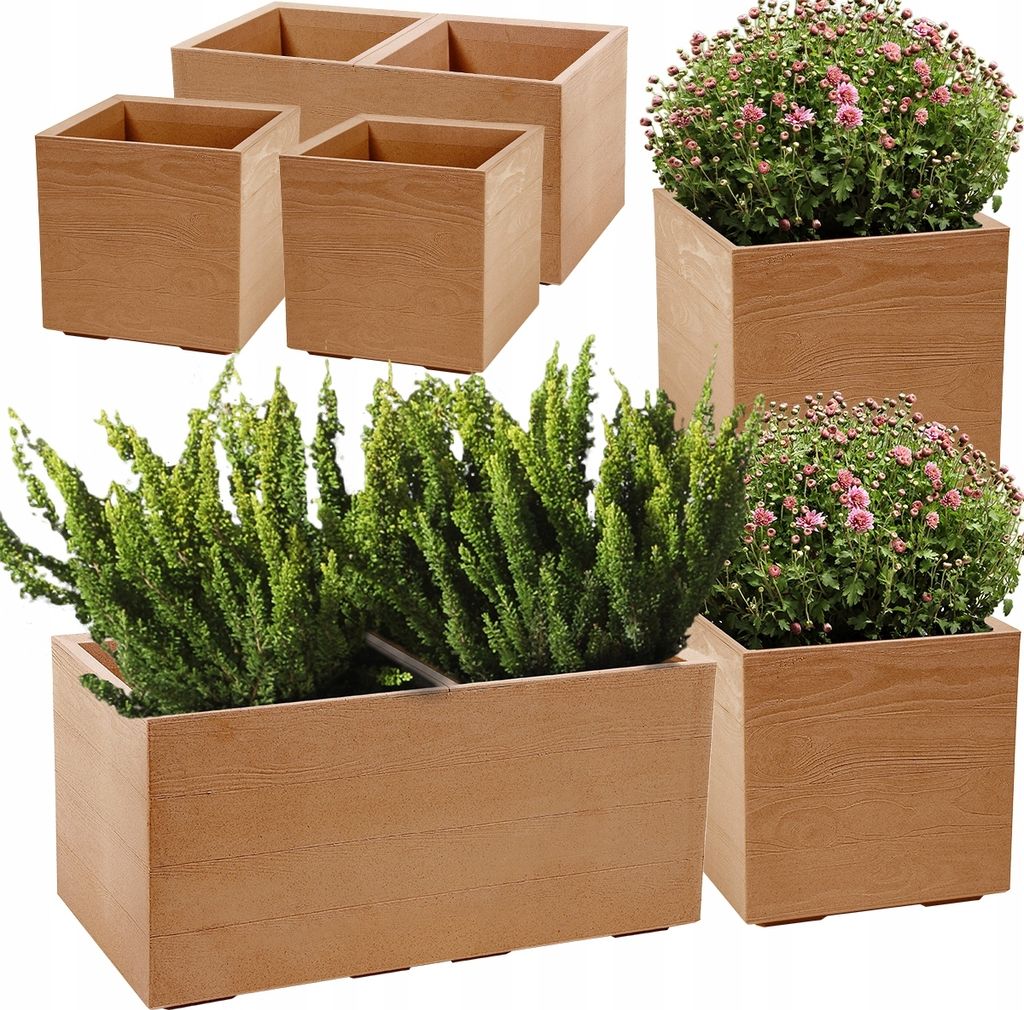 Lamela 3er-Set Blumentopf | KARO | Naturholz | 2x40cm, 80cm