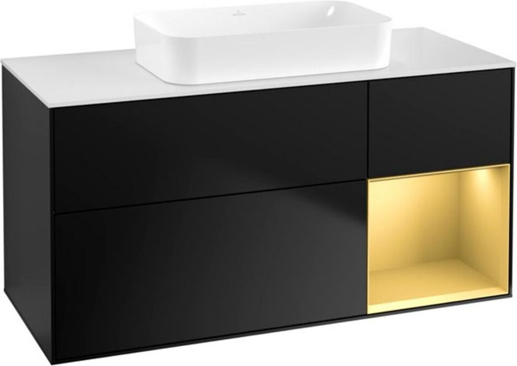 V&B Waschtischunterschrank Wandbeleuchtung Finion 120x60 cm, Reg re gol m, bla m lacquer
