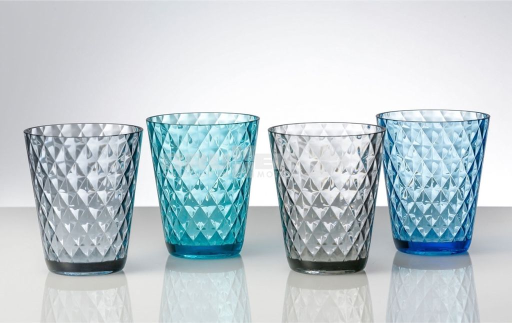 Trinkgläser DIAMANT - 4er Set - 2 x grau, 2 x blau - bruchfestes Polycarbonat