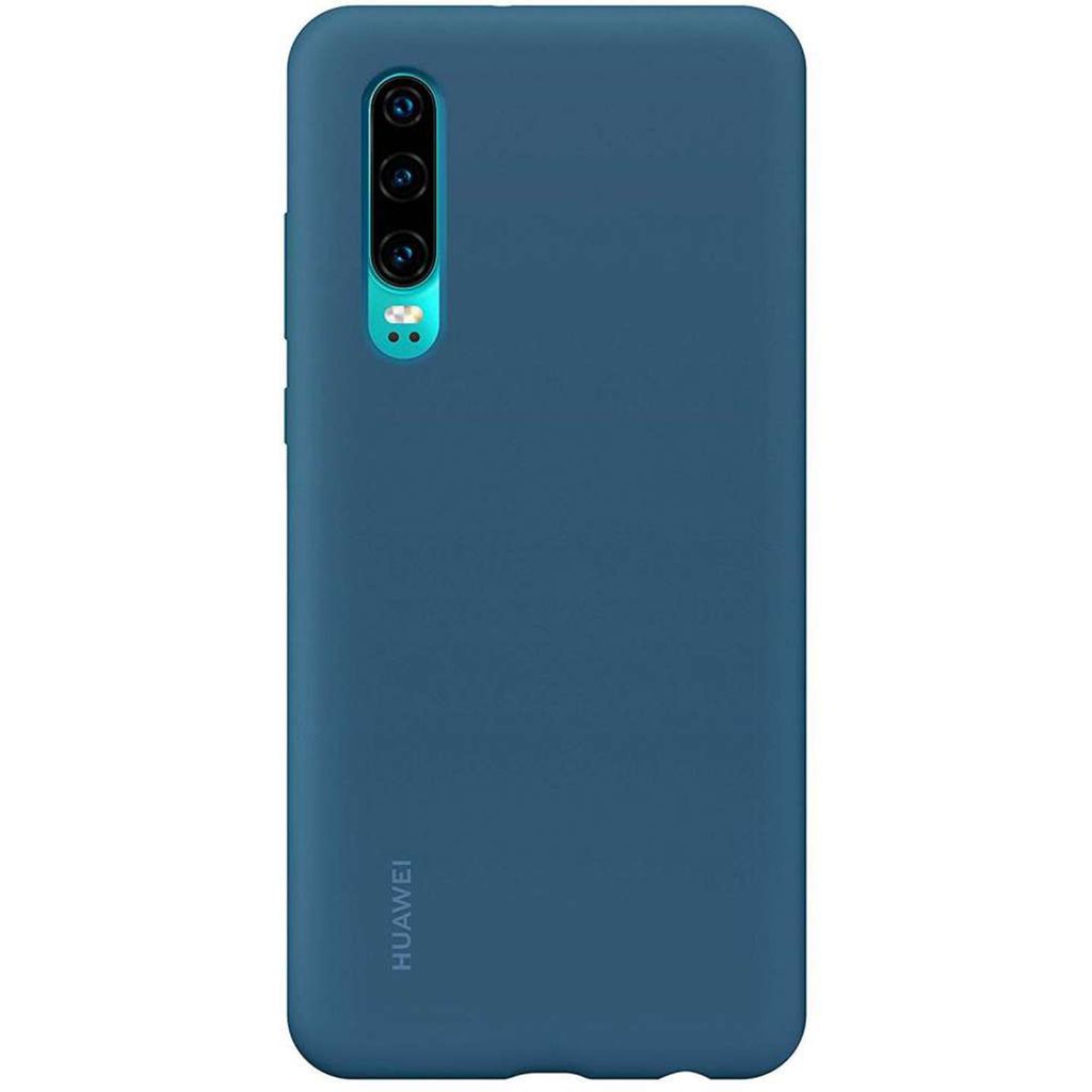 A blue Huawei phone case is shown from the back against a white background.