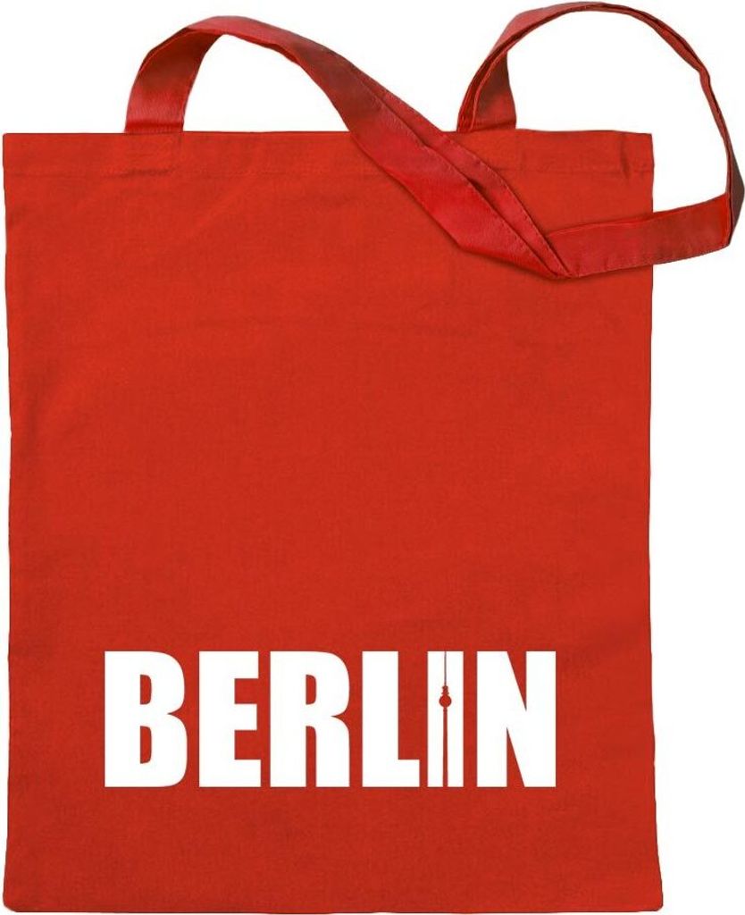 Kiwistar - Baumwolltasche - rot - Berlin Schriftzug - Tragetasche Stoffbeutel Umhängetasche Langer Henkel