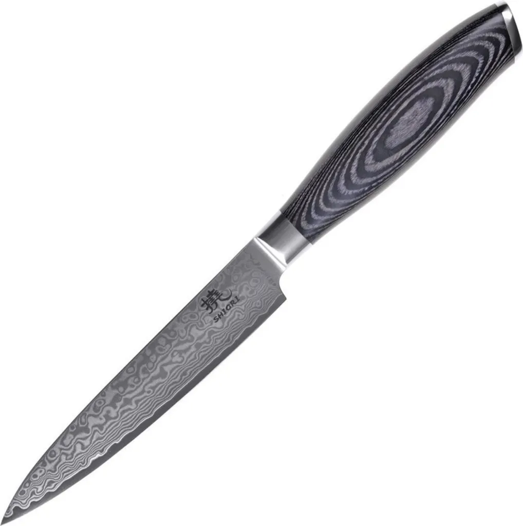 Coltello Shiori KuroMur Utility 13.5cm - Lama Damasco Professionale HRC 60