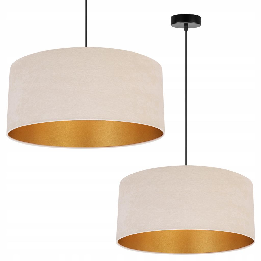 Kronleuchter Pendelleuchte mit goldenem Velours Lampenschirm – Elegante Hängelampe Deckenlampe für Wohnzimmer und Esszimmer
