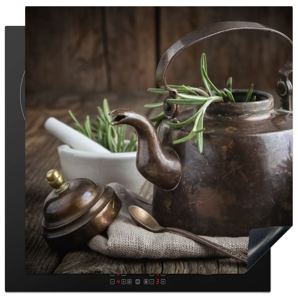 KitchenYeah Herdabdeckplatte Tee - Teekanne - Gewürze , 78x78cm, Küche Deko, Glaskeramikkochfeld Herdabdeckung, Abdeckplatte fùr Kochfeld