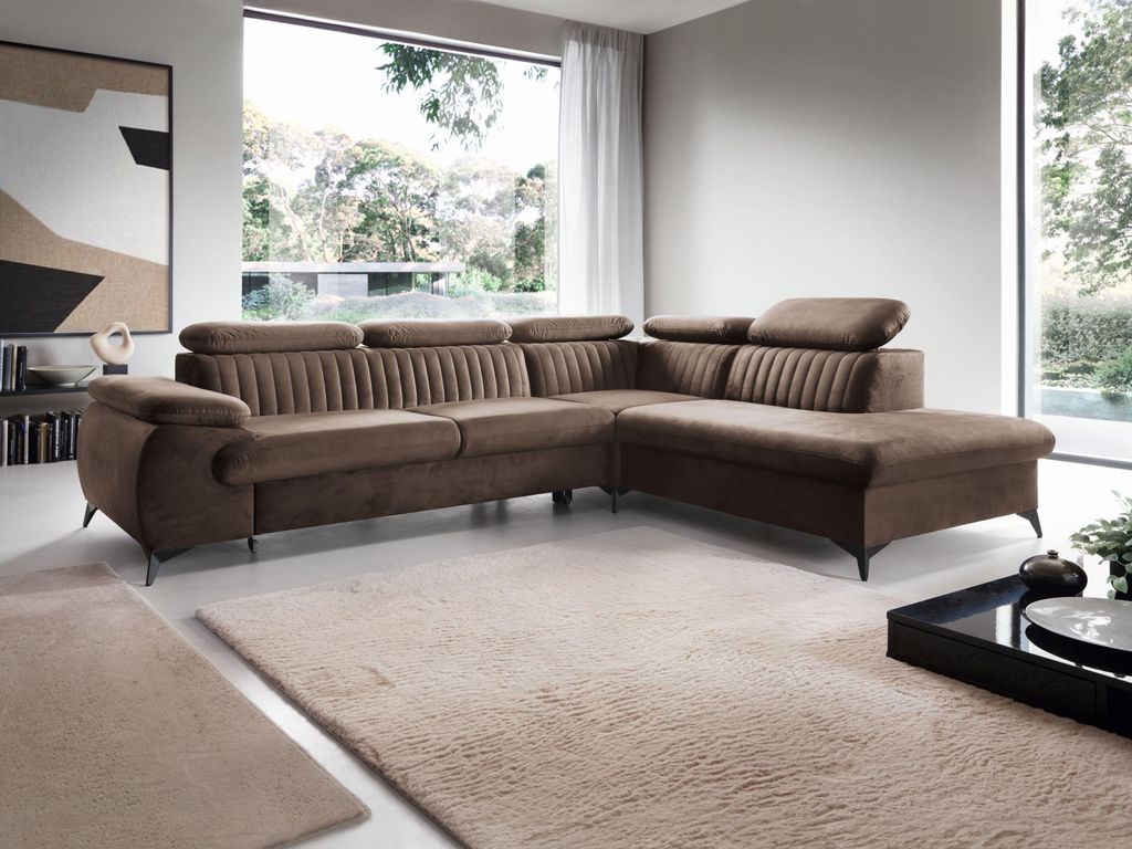 Masseno Ecksofa FIORE mit Schlaffunktion L-Form, Sofa mit Bettkasten, Wohnzimmersofa, Couch, Soffa, Bettsofa, Couchgarnitur- Braun, MONOLITH 15