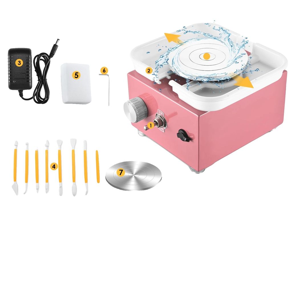 Elektrische Töpferscheibe, einstellbare Geschwindigkeit, Doppel-Drehscheiben 6,5cm & 10cm, Rosa/li/ul/div