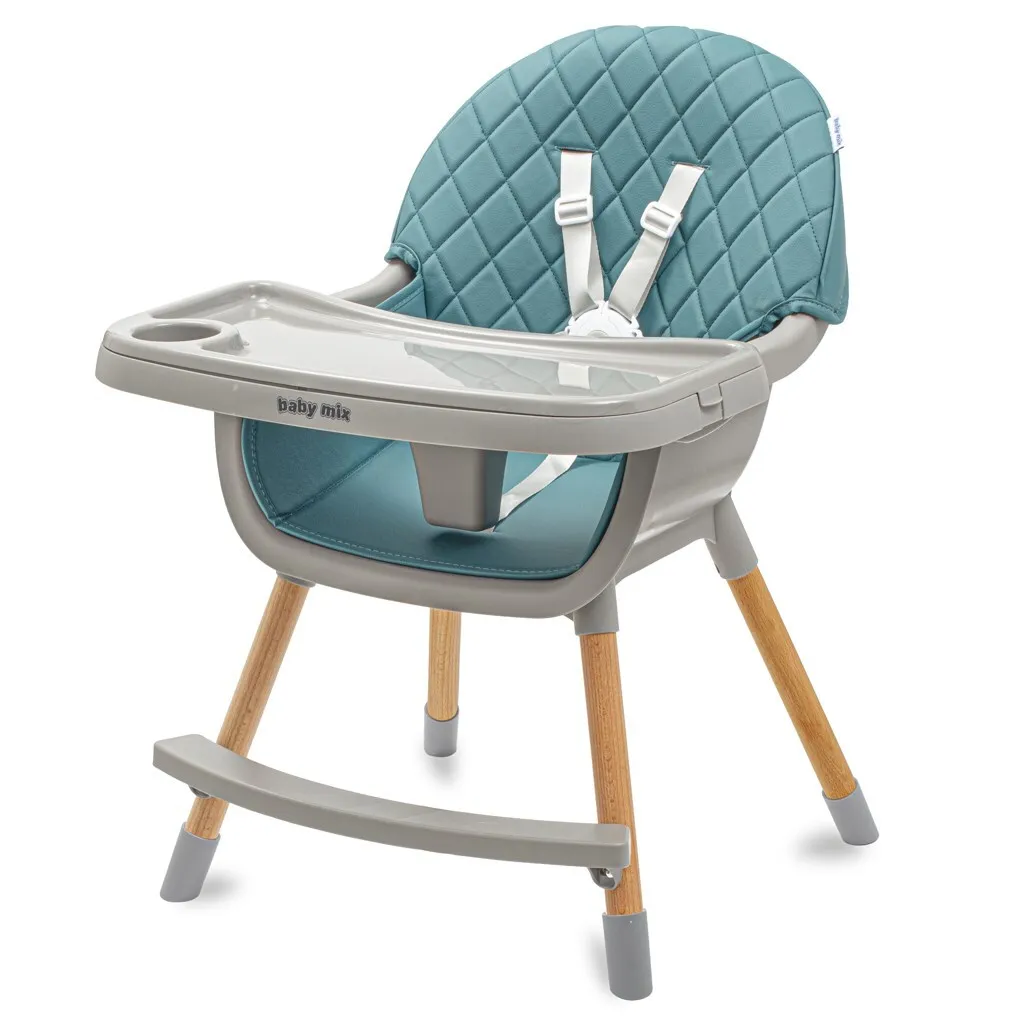 Baby Mix Freja Chaise Haute en Bois pour Bébé - Couleur Vert Poussière